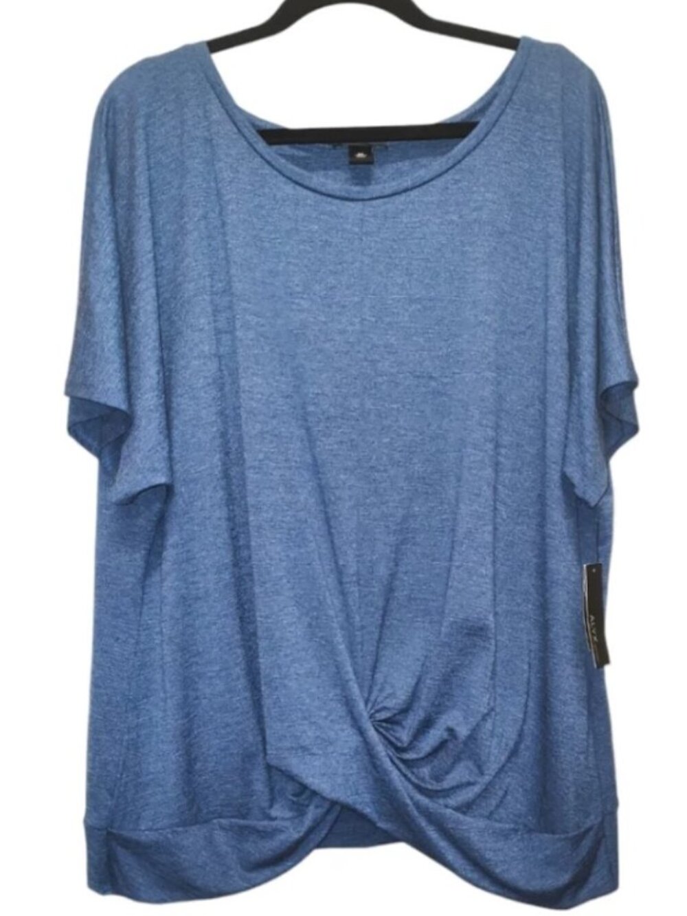 "Alyx Woman" Blue Short Sleeve Twist-Hem Blouse Shirt Top Size 3X